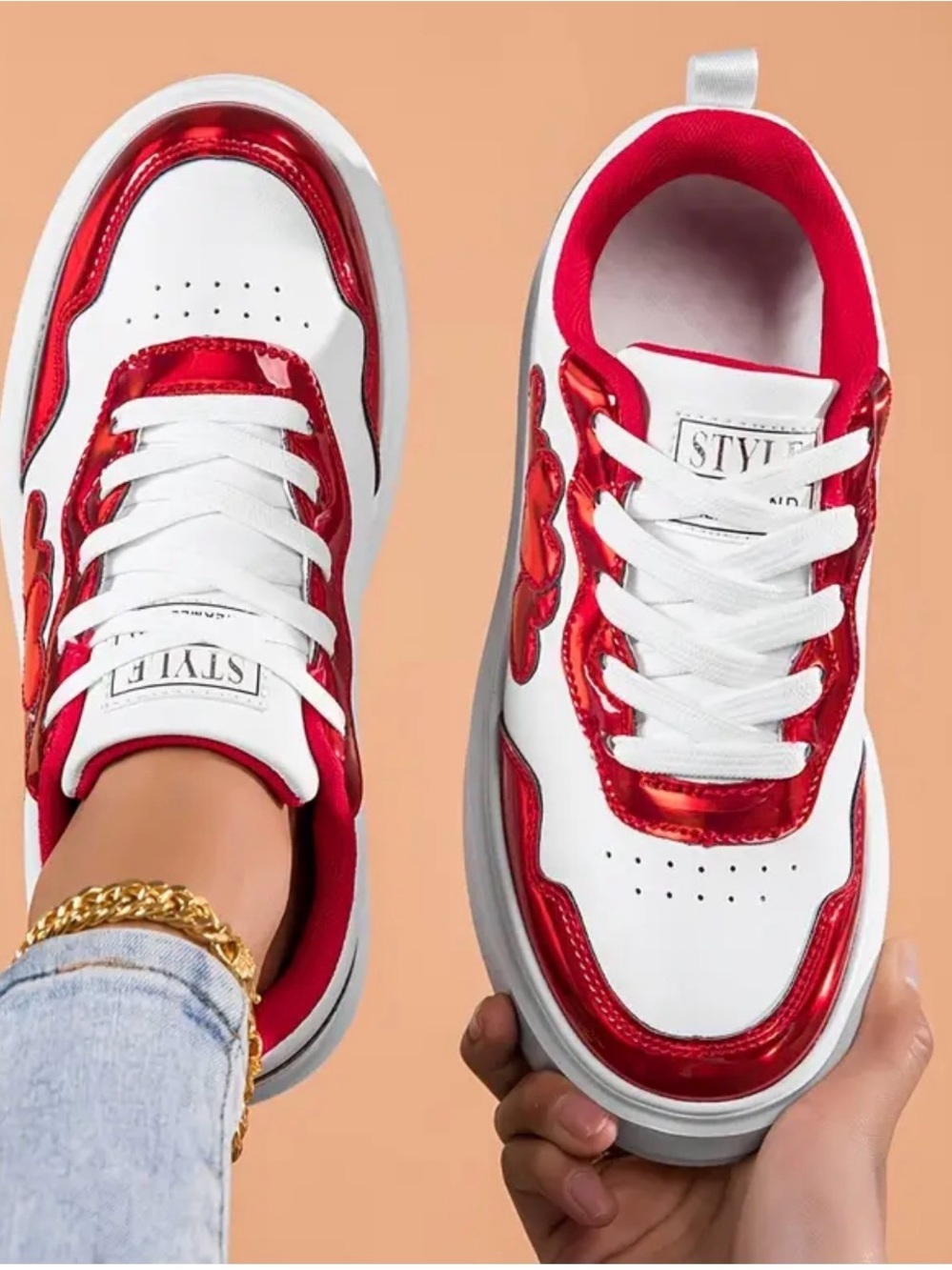 Red and White platform sneakers size7